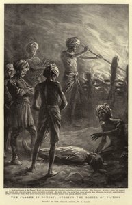 La plaga en Bombay, quemando los cuerpos de las víctimas de William T. Maud